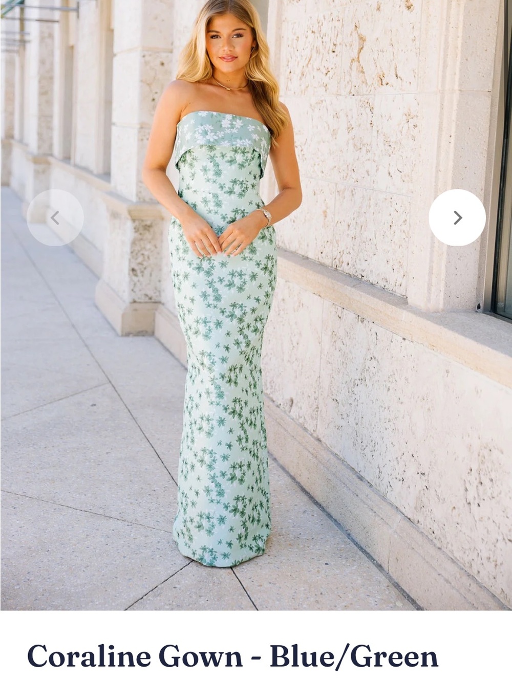 Cocolillys Coraline Strapless Gown in Blue-Green Floral
